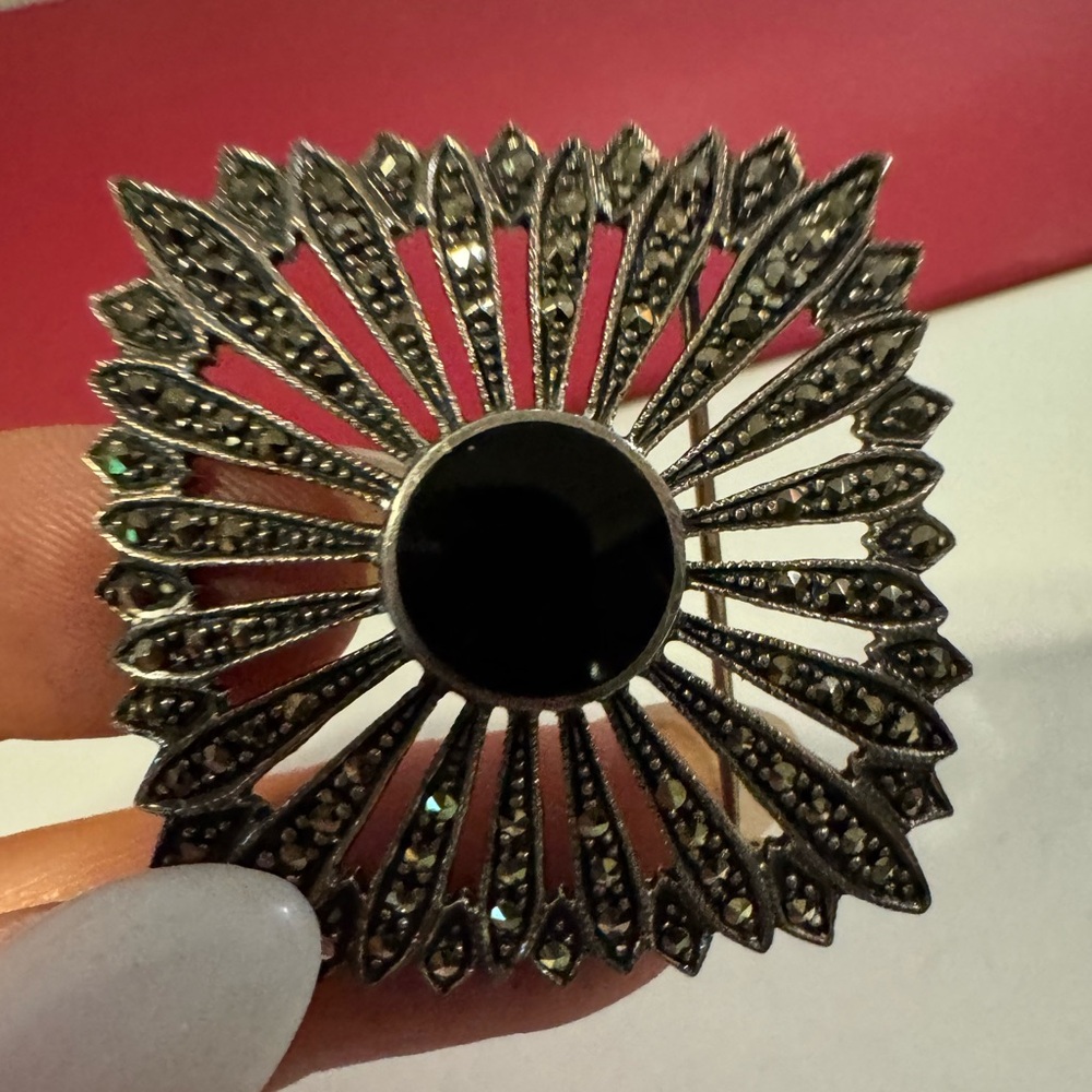 Vintage 925 Sterling silver and marcasite square vintage pin brooch 13.9g